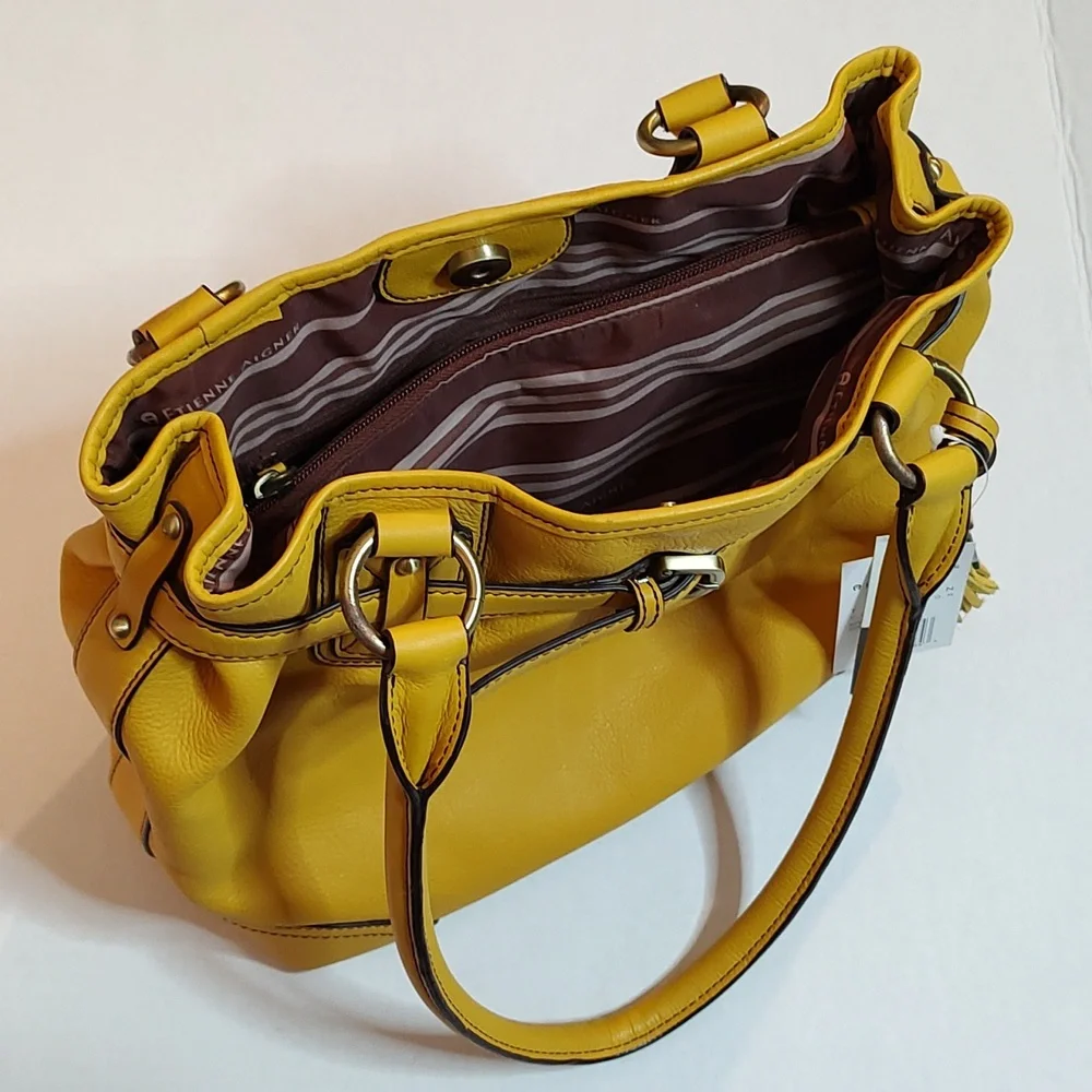 New Leather Shoulder Bag Harvest Gold Etienne Aigner w/ Tassel & Aigner Logo